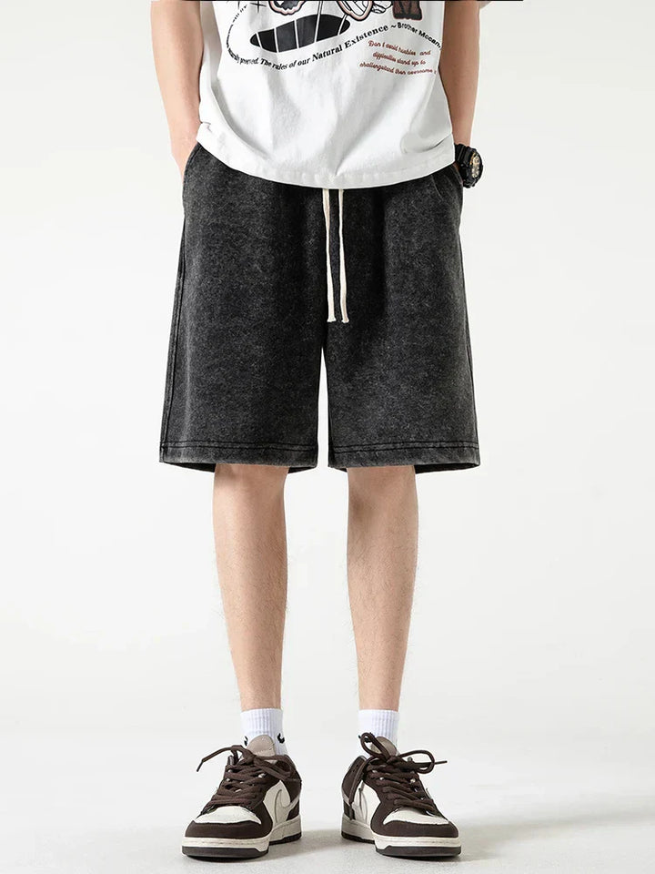 Szorty męskie - Coupe Confortable - Mélange de Coton - Taille Élastique - Mi-Genoux