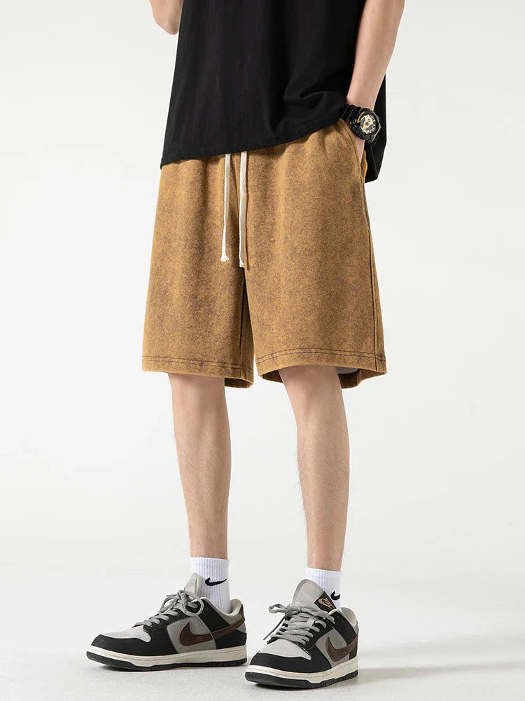 Szorty męskie - Coupe Confortable - Mélange de Coton - Taille Élastique - Mi-Genoux