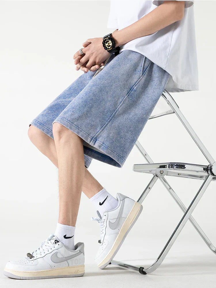 Szorty męskie - Coupe Confortable - Mélange de Coton - Taille Élastique - Mi-Genoux