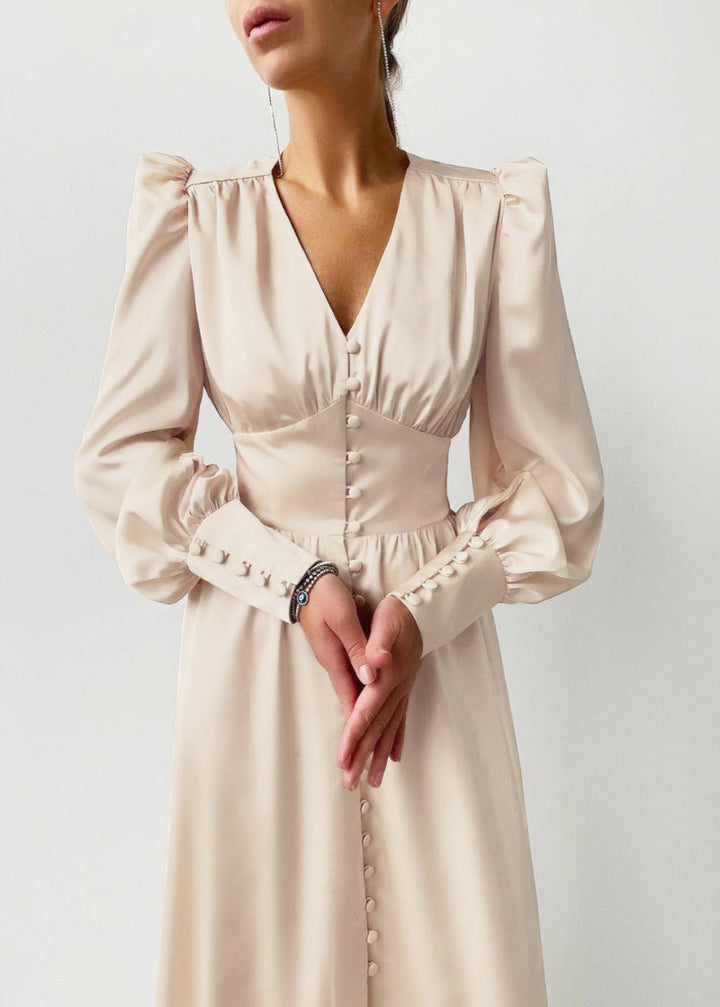 Elegancka satynowa sukienka Maxi Seraphina z dekoltem w szpic dla kobiet