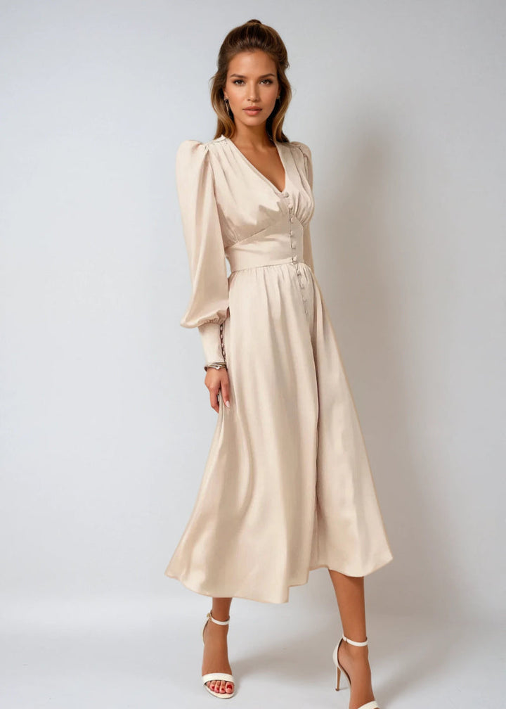 Elegancka satynowa sukienka Maxi Seraphina z dekoltem w szpic dla kobiet