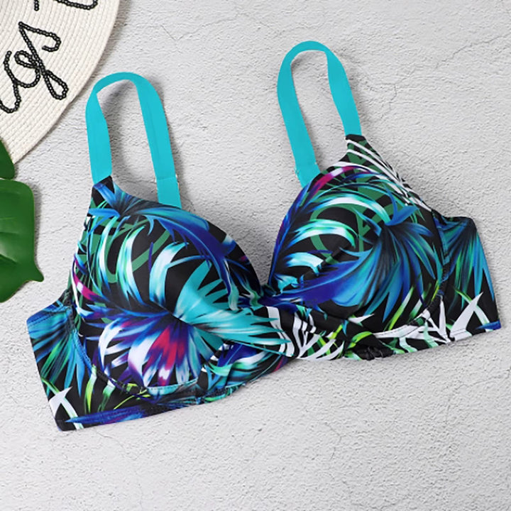 Eleganckie damskie bikini z wysokim stanem i modnym nadrukiem w liście