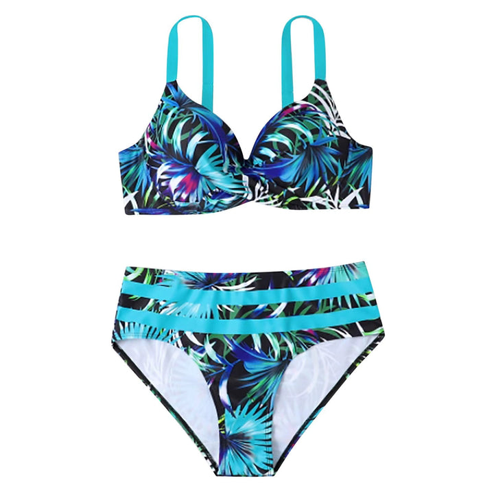 Eleganckie damskie bikini z wysokim stanem i modnym nadrukiem w liście