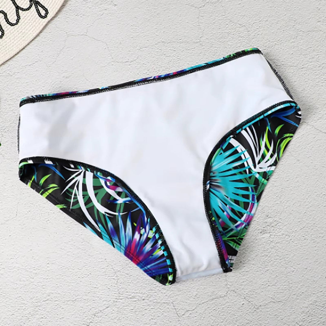 Eleganckie damskie bikini z wysokim stanem i modnym nadrukiem w liście