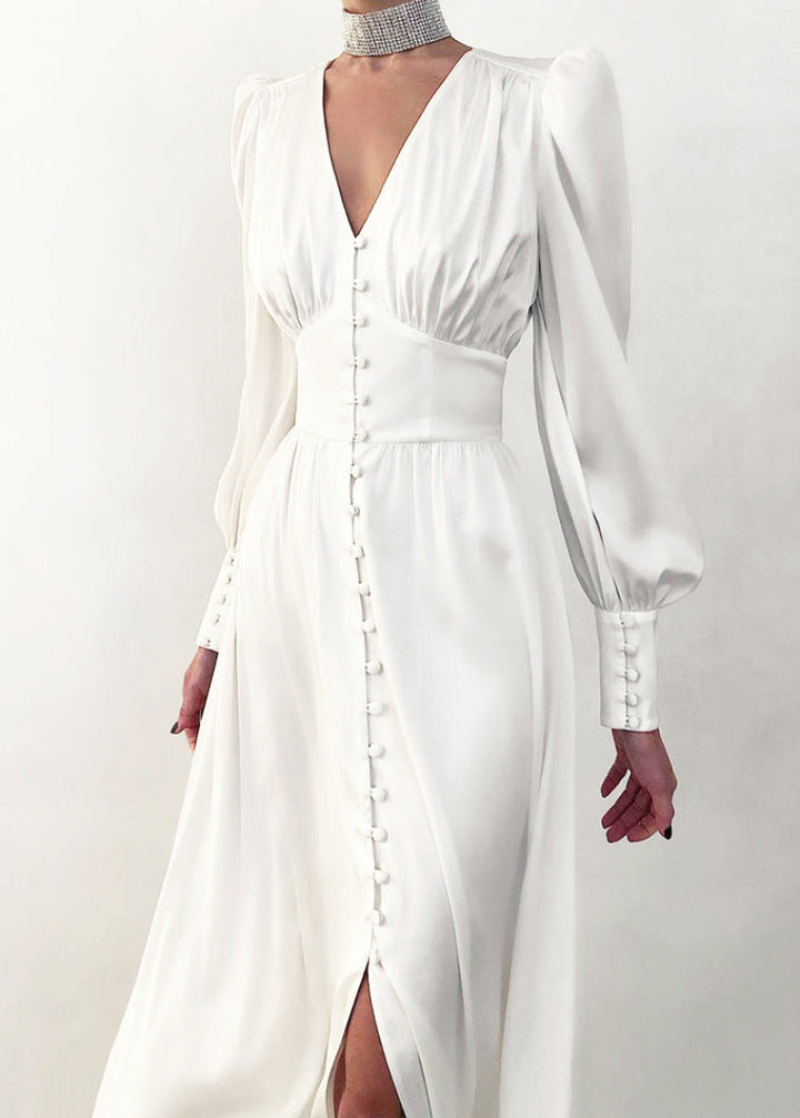Elegancka satynowa sukienka Maxi Seraphina z dekoltem w szpic dla kobiet