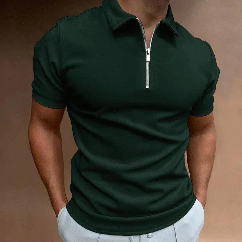 Męska koszulka polo Slim Fit z zamkiem błyskawicznym - oddychająca koszulka z krótkim rękawem w stylu casualowym