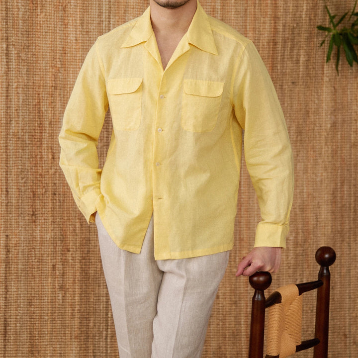 Camisa de lino para hombre - Ajuste cómodo - Con botones - Manga larga - Dos bolsillos en el pecho