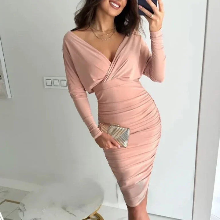 Robe Femme Style Bodycon - Épaule Dénudée - Manches Longues - Ajustée Tendance - Tenue Sophistiquée pour Soirée