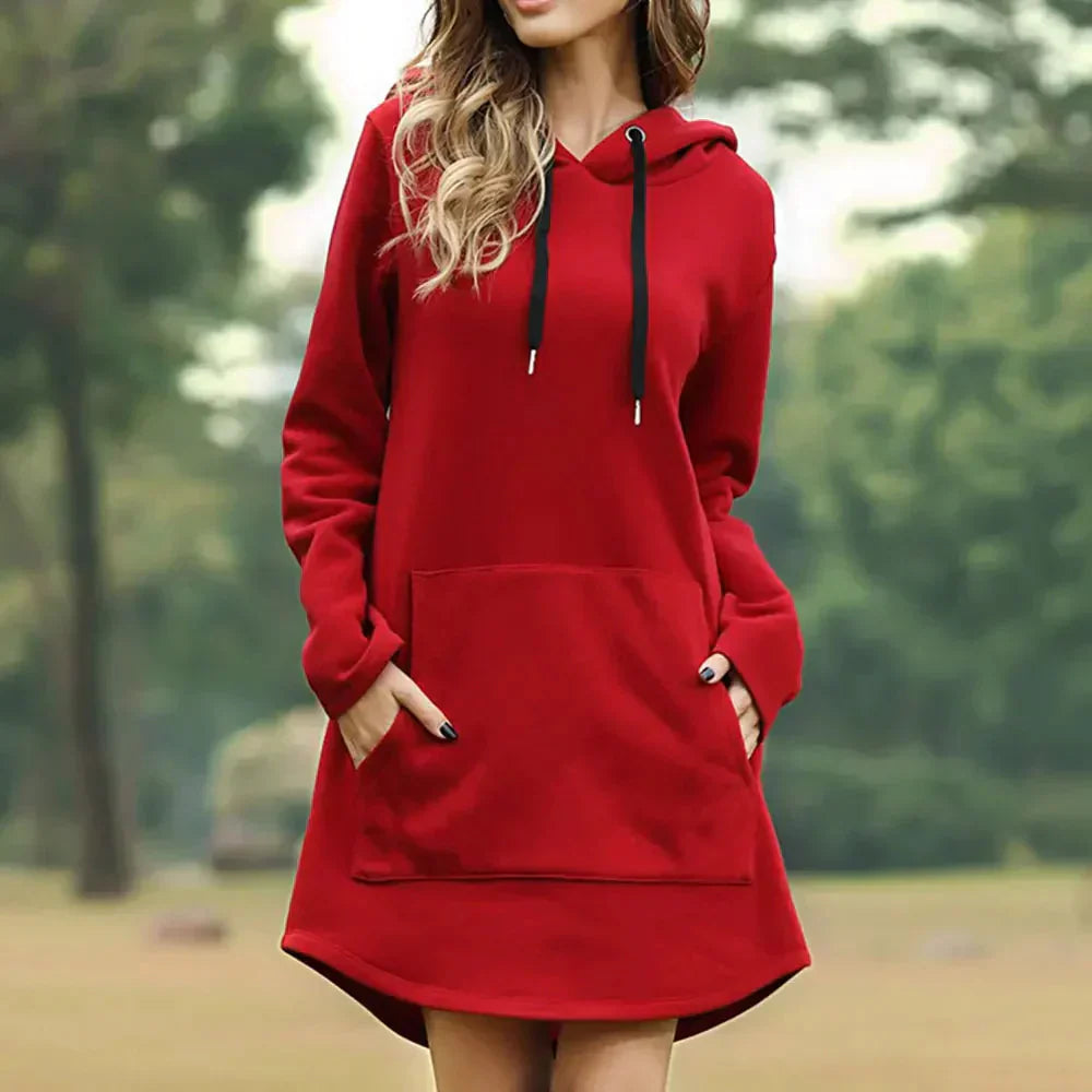 Vestido con Hoodie para Mujer - Algodón Suave y Cómodo - Manga Largo, Ajuste Relajado y Bolsillo Kangaroo