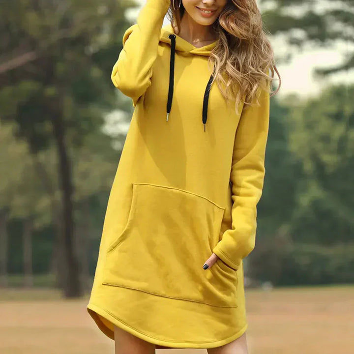 Vestido con Hoodie para Mujer - Algodón Suave y Cómodo - Manga Largo, Ajuste Relajado y Bolsillo Kangaroo