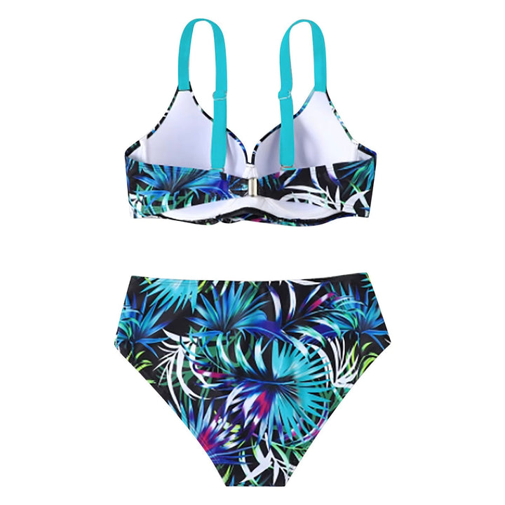 Eleganckie damskie bikini z wysokim stanem i modnym nadrukiem w liście