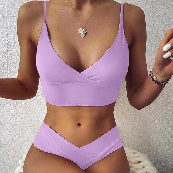 Conjunto de Biquini con Sujetador Push-Up de Cintura Alta y Volantes para Mujeres