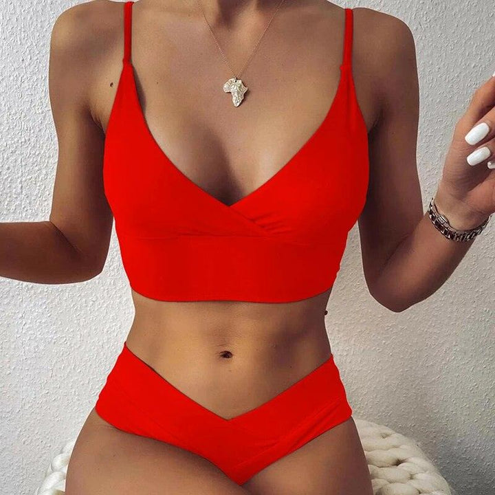 Conjunto de Biquini con Sujetador Push-Up de Cintura Alta y Volantes para Mujeres