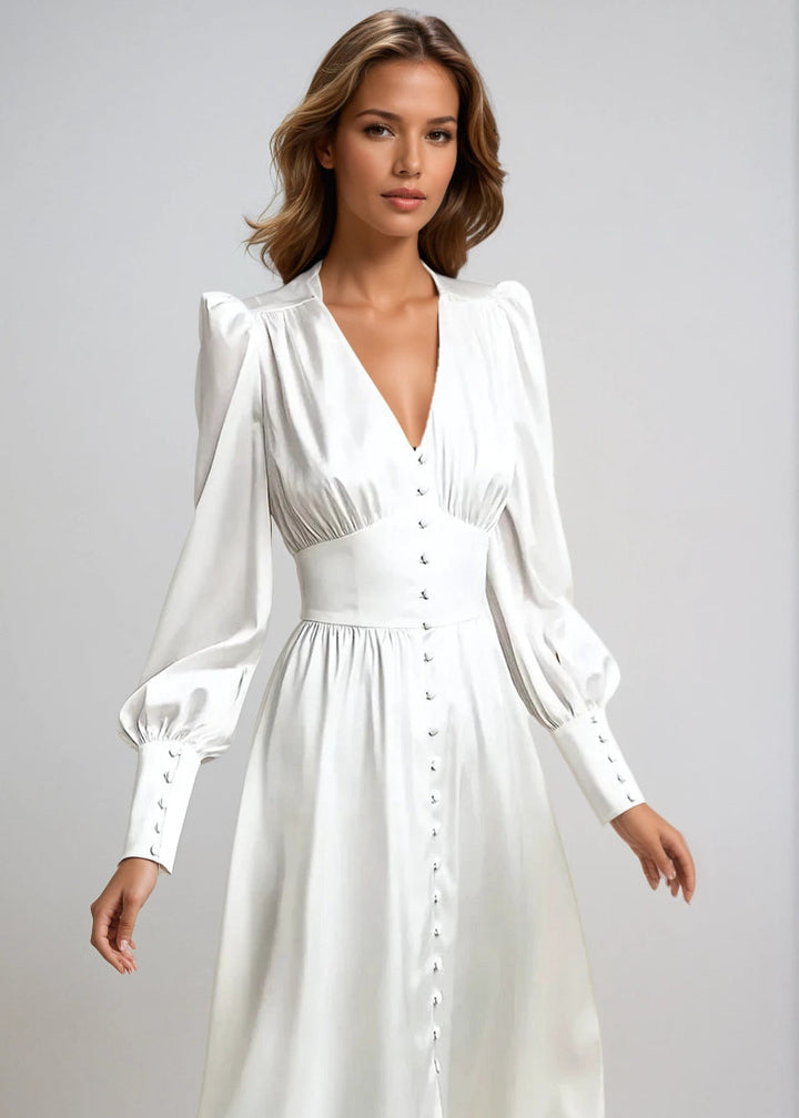 Elegancka satynowa sukienka Maxi Seraphina z dekoltem w szpic dla kobiet