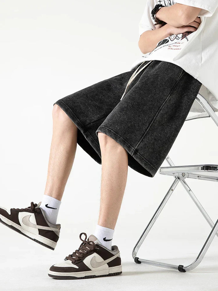 Szorty męskie - Coupe Confortable - Mélange de Coton - Taille Élastique - Mi-Genoux