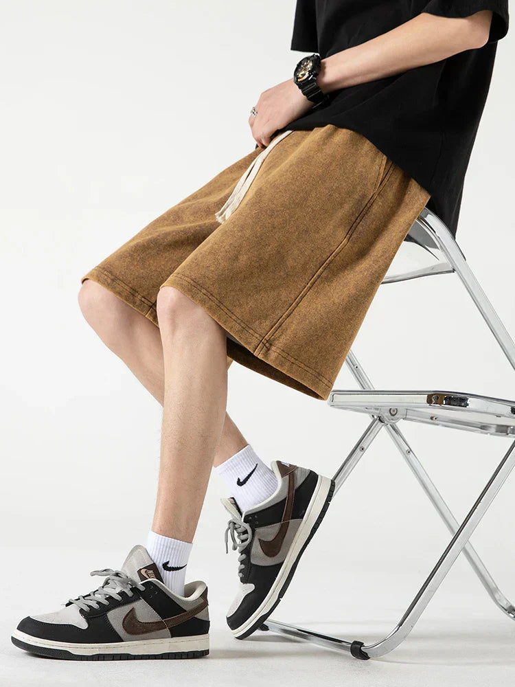 Szorty męskie - Coupe Confortable - Mélange de Coton - Taille Élastique - Mi-Genoux