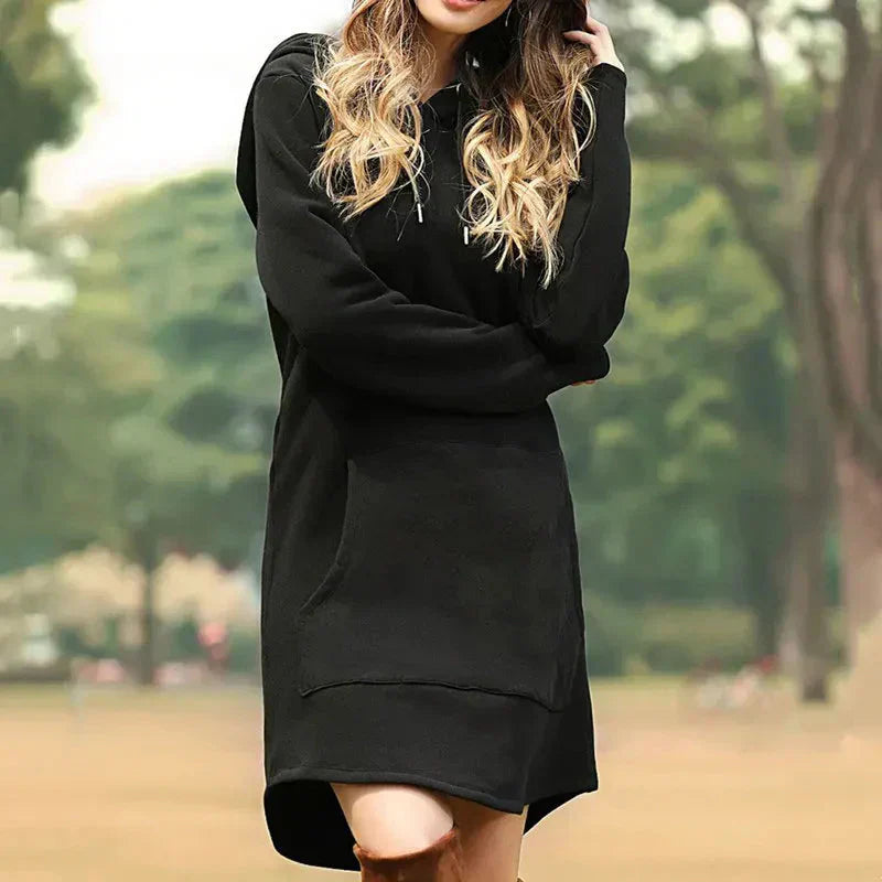 Vestido con Hoodie para Mujer - Algodón Suave y Cómodo - Manga Largo, Ajuste Relajado y Bolsillo Kangaroo