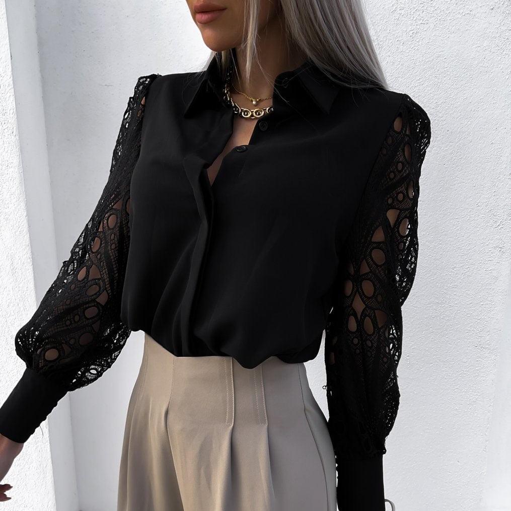 Bluzka damska z soi z długimi mankietami z wgłębieniami i guzikami - Elegancja w stylu intemporelle