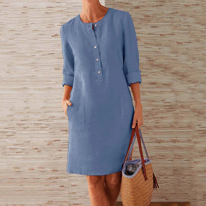 Robe Femme Respirante Mi-Cuisse avec Manches Longues et Boutonnage Avant pour un Style Confortable et Élégant