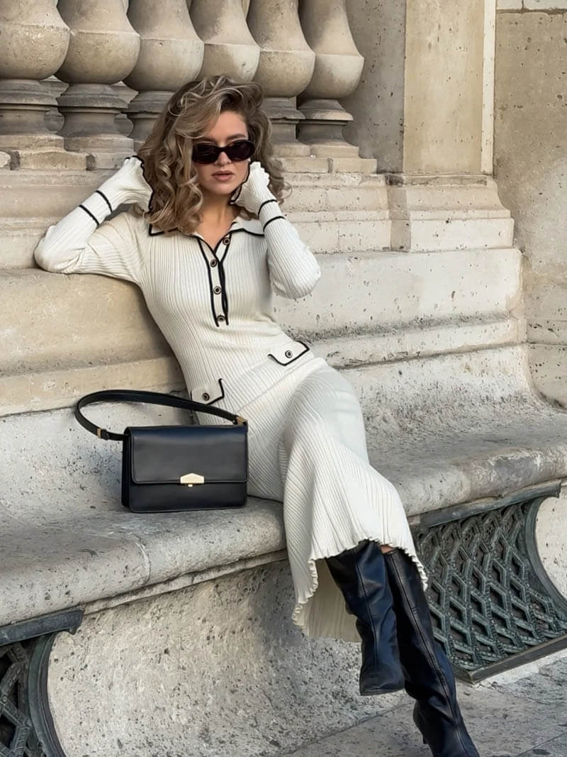 Sweater Kleid mit langen Ärmeln aus raffiniertem Rippenstrick für Damen