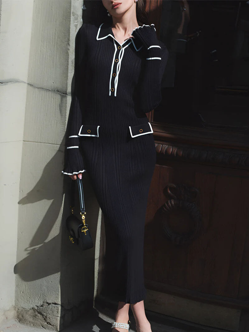 Sweater Kleid mit langen Ärmeln aus raffiniertem Rippenstrick für Damen