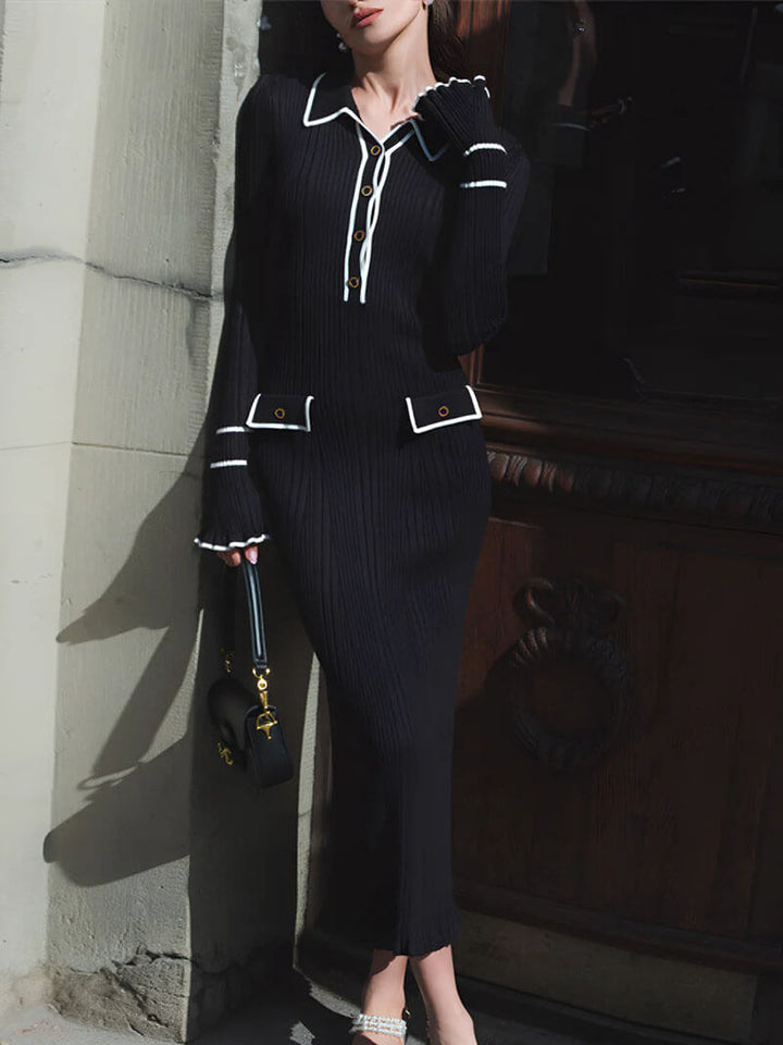 Sweater Kleid mit langen Ärmeln aus raffiniertem Rippenstrick für Damen