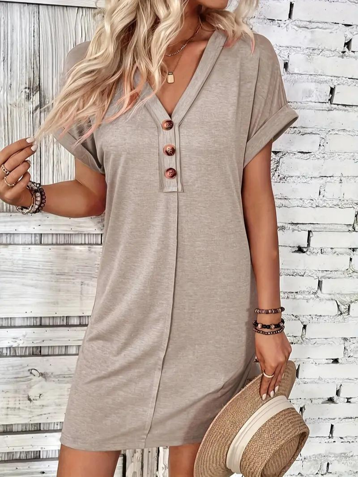 Kamizelka Casual para Mujeres con Cuello en V, Botones y Manga Corta - Ajuste Relajado y Ligero