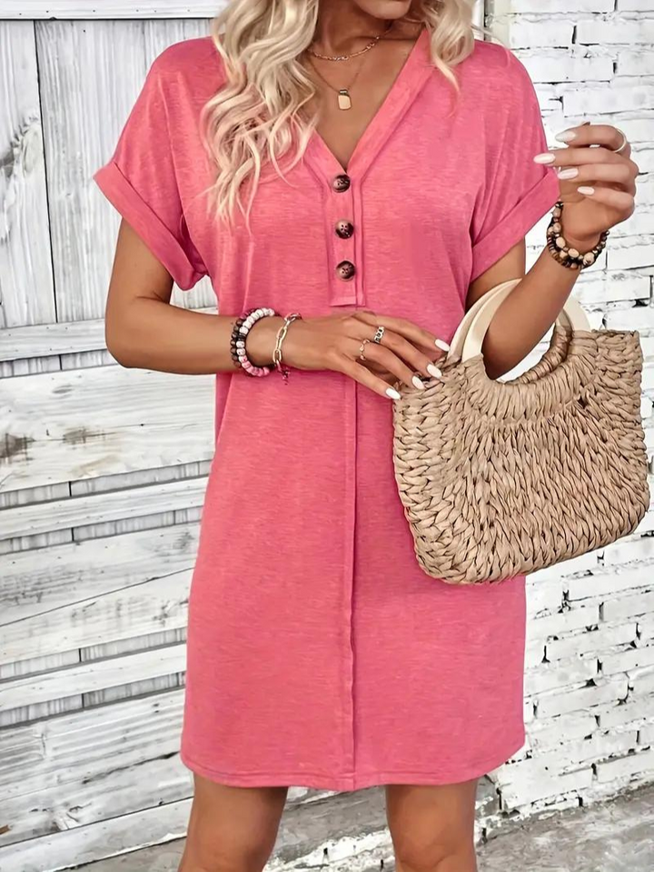 Kamizelka Casual para Mujeres con Cuello en V, Botones y Manga Corta - Ajuste Relajado y Ligero