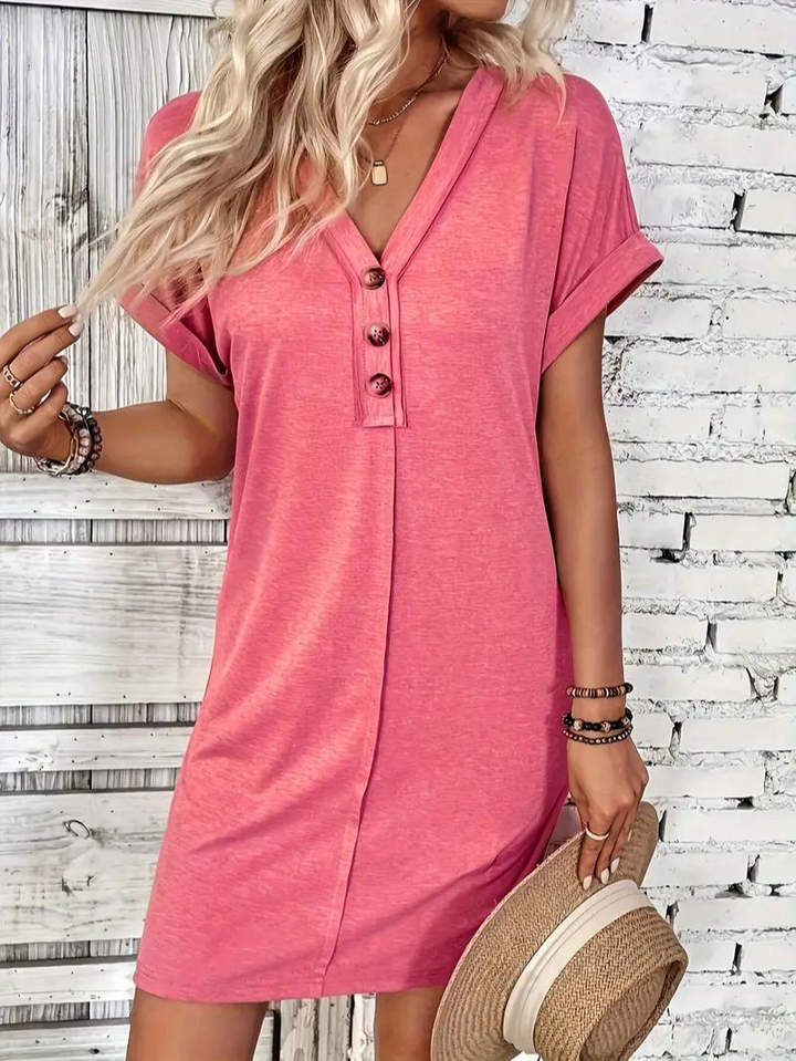 Kamizelka Casual para Mujeres con Cuello en V, Botones y Manga Corta - Ajuste Relajado y Ligero