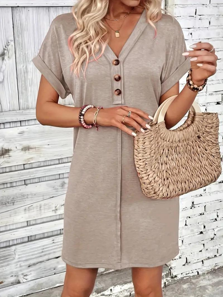Kamizelka Casual para Mujeres con Cuello en V, Botones y Manga Corta - Ajuste Relajado y Ligero