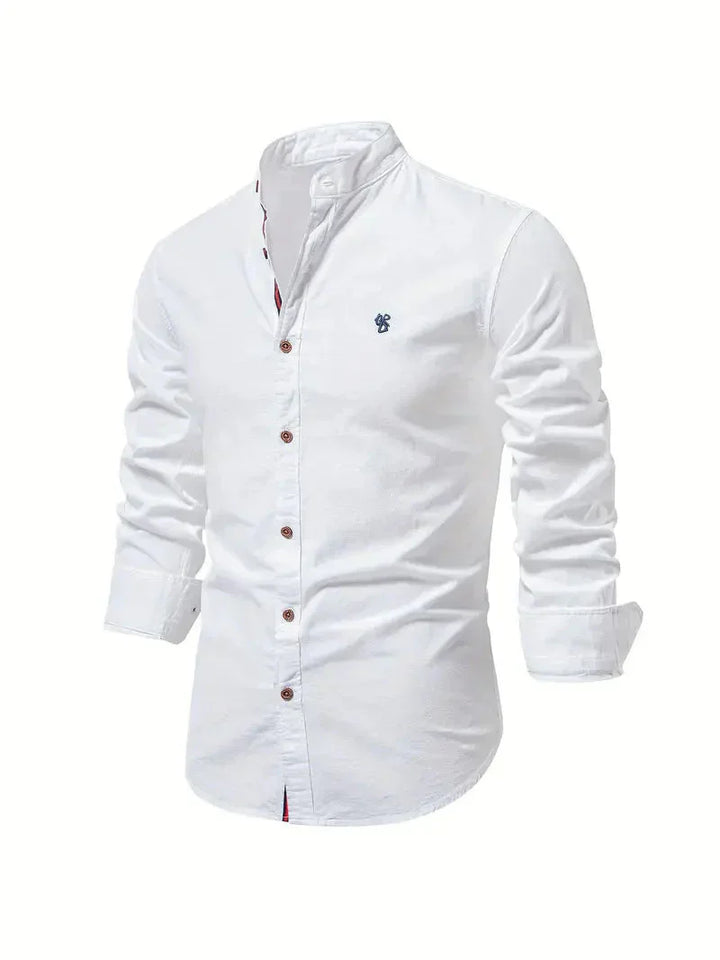 Koszulka Casual Homme - melanż bawełny - Coupe Slim - Col Mandarin - Manches Longues