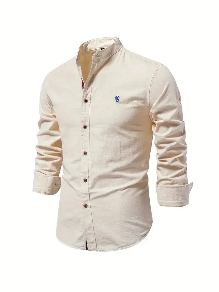 Koszulka Casual Homme - melanż bawełny - Coupe Slim - Col Mandarin - Manches Longues