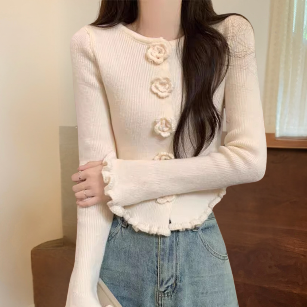 Elisara - Elegancki sweter damski z dzianiny z modnymi rozszerzanymi rękawami