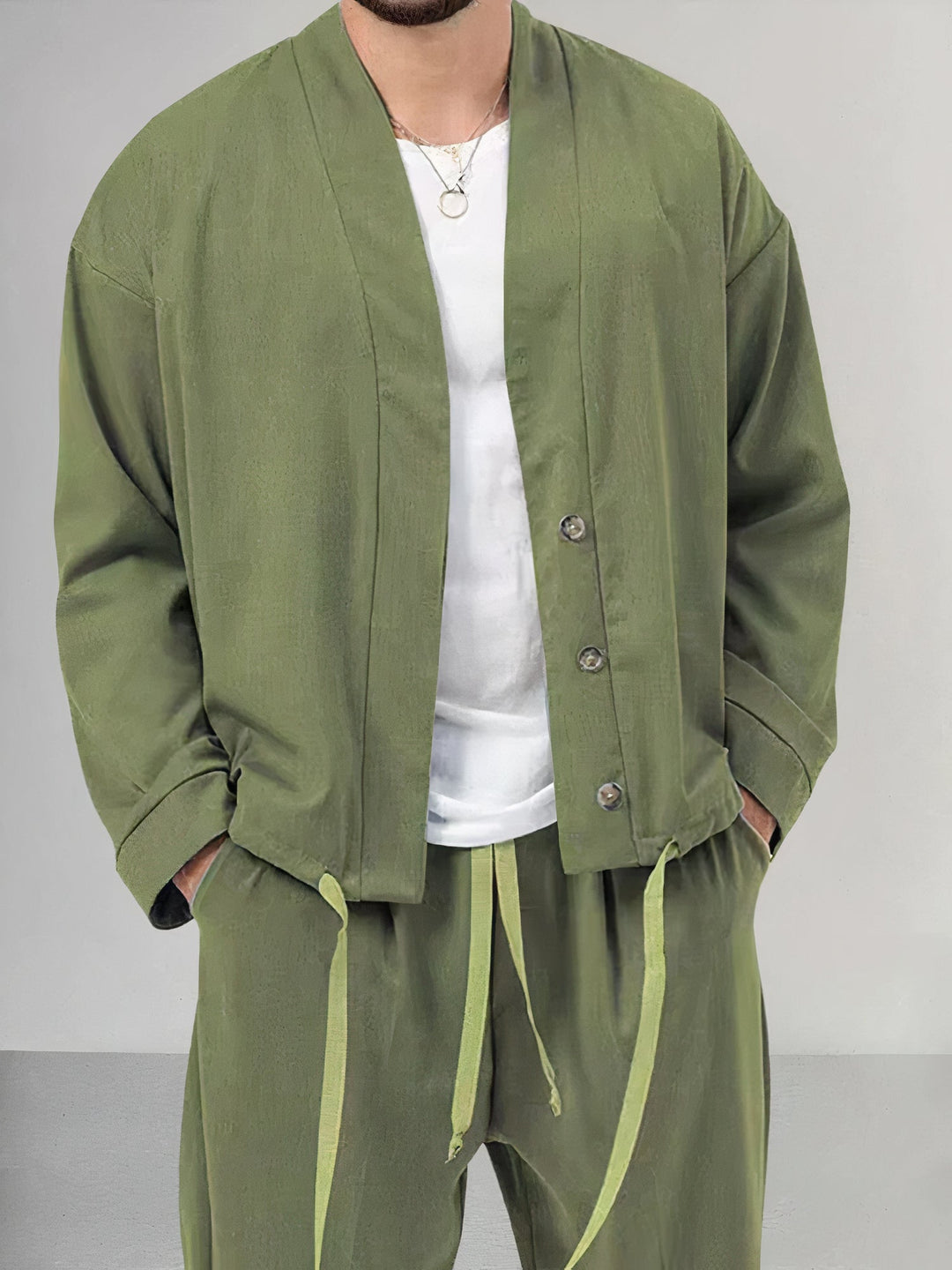 Zestaw Kimono dla mężczyzn z kamizelką i spodniami - Tkanina oddychająca - Coupe décontractée