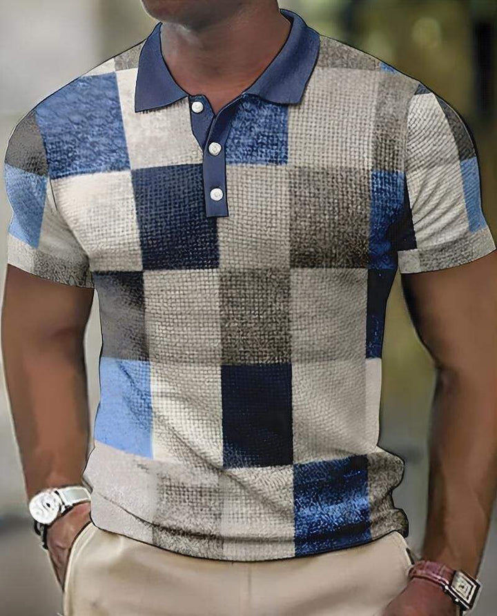 Koszulka polo dla mężczyzn z wzorem geometrycznym - Manga Corta y Cuello Clásico