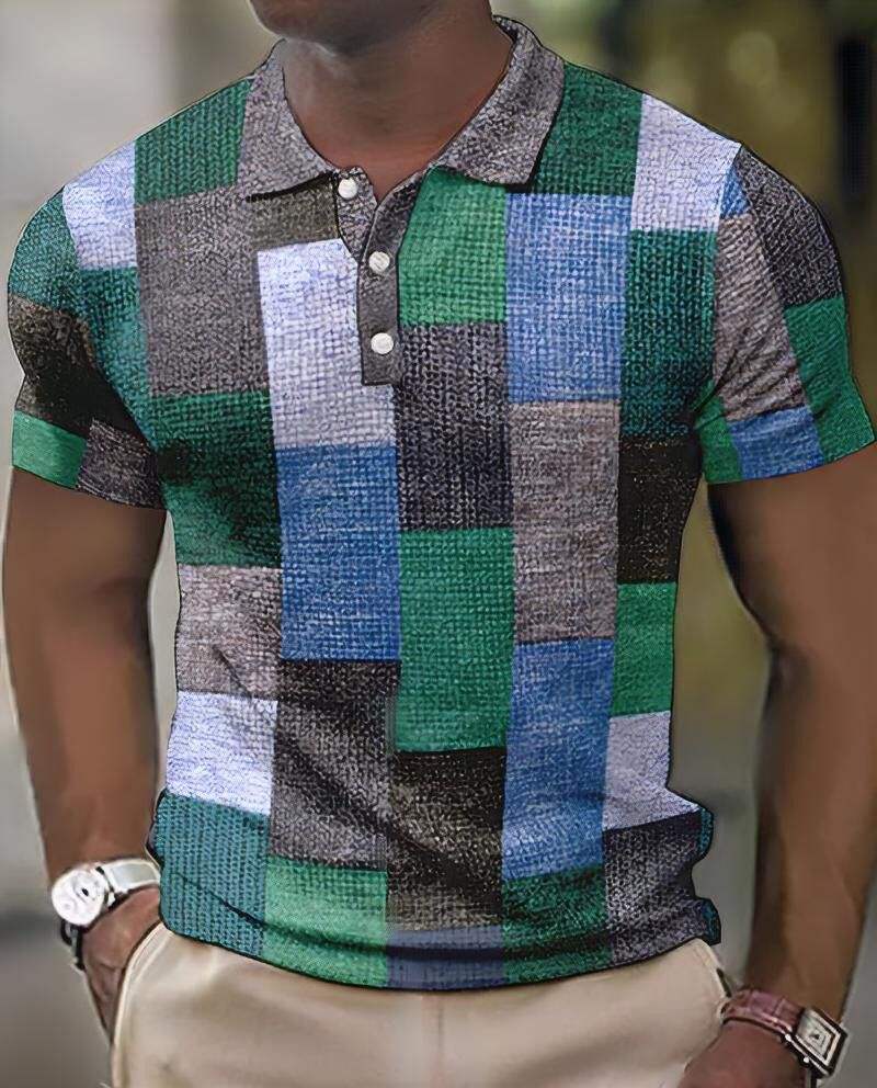 Koszulka polo dla mężczyzn z wzorem geometrycznym - Manga Corta y Cuello Clásico