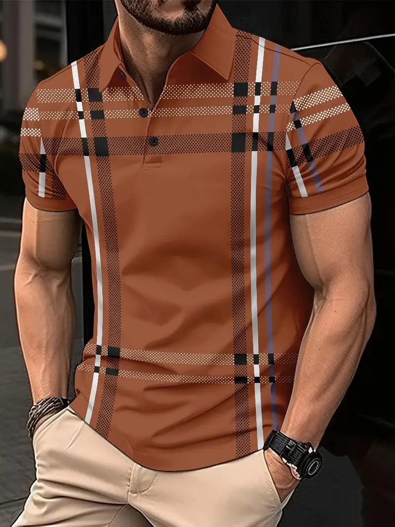 Camisa Polo para Hombre - Diseño de Cuadros - Ajuste Estrecho - Manga Corta Ropa Casual Clásica