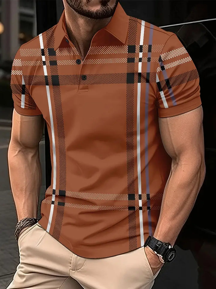 Camisa Polo para Hombre - Diseño de Cuadros - Ajuste Estrecho - Manga Corta Ropa Casual Clásica
