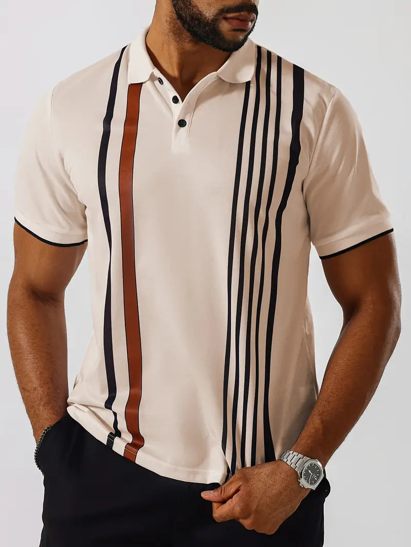Koszulka polo dla mężczyzn - Slim Fit, Kurzarm, Vertikal gestreift, Klassischer Kragen