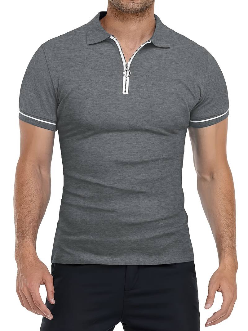 Polos para Hombre - Ajuste Delgado - Manga Corta - Cuarto de Cierre - Detalle de Contraste Elegante