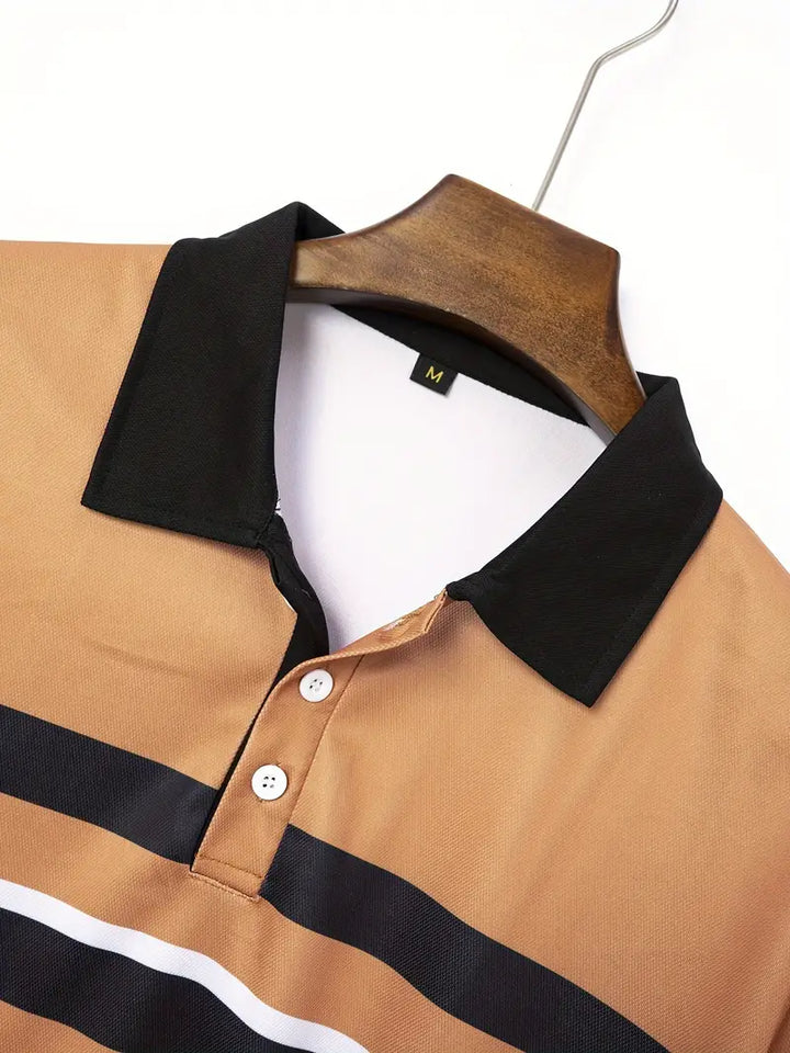 Polo hommes - Coupe régulière - Col et poignets contrastés - Design rayé sur la poitrine