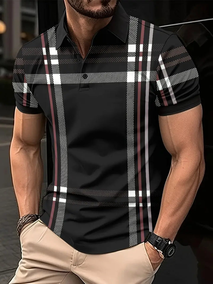 Camisa Polo para Hombre - Diseño de Cuadros - Ajuste Estrecho - Manga Corta Ropa Casual Clásica