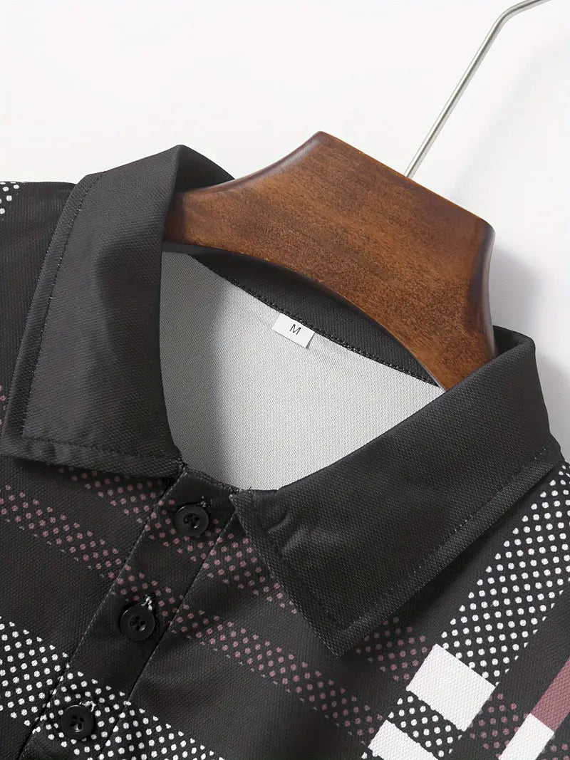 Camisa Polo para Hombre - Diseño de Cuadros - Ajuste Estrecho - Manga Corta Ropa Casual Clásica