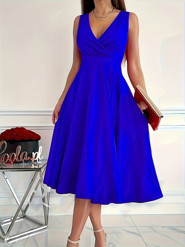 Chic Women's V-Neck Midi Dress for a Classy and Elegant Look