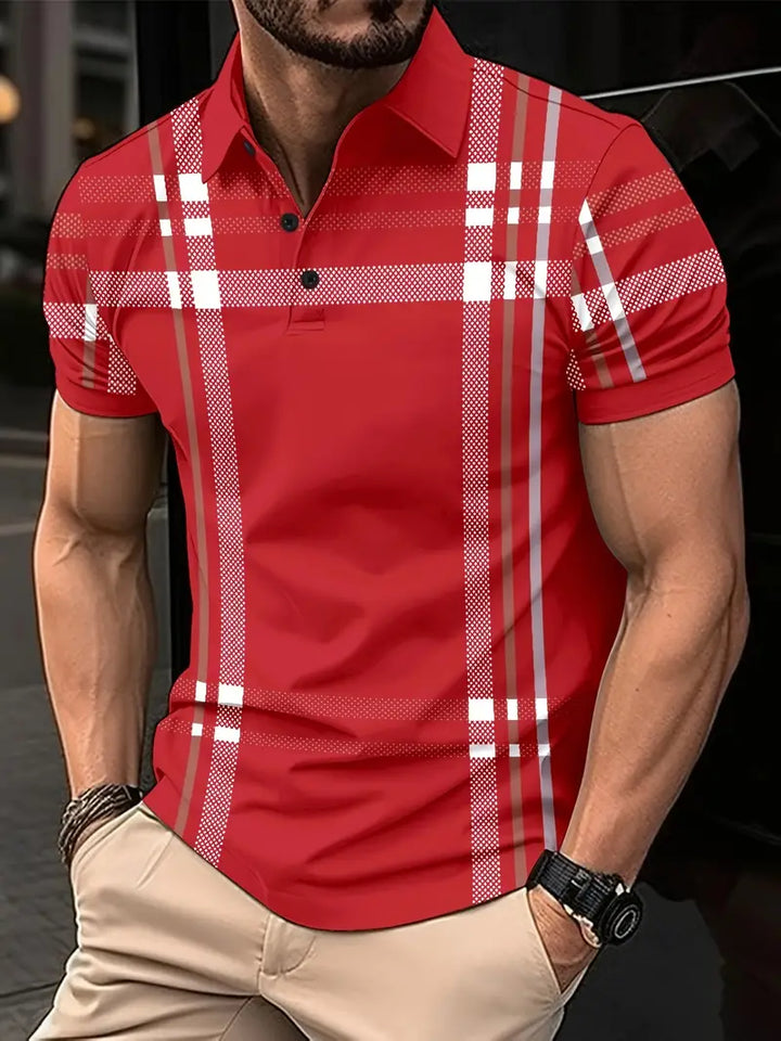 Camisa Polo para Hombre - Diseño de Cuadros - Ajuste Estrecho - Manga Corta Ropa Casual Clásica