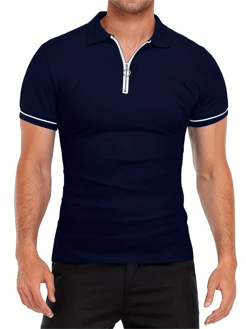 Polos para Hombre - Ajuste Delgado - Manga Corta - Cuarto de Cierre - Detalle de Contraste Elegante