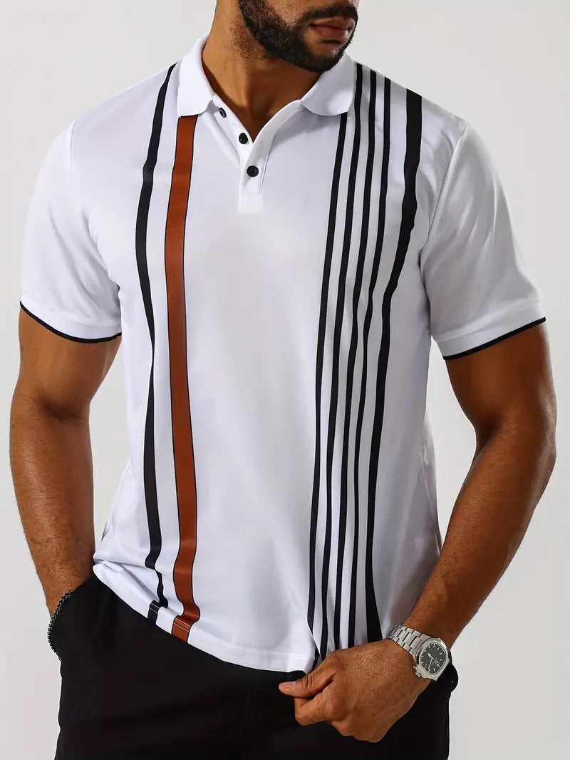 Koszulka polo dla mężczyzn - Slim Fit, Kurzarm, Vertikal gestreift, Klassischer Kragen