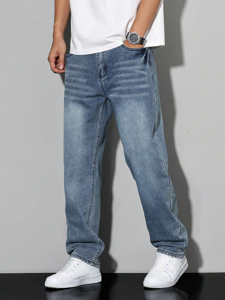 Jeansy męskie casual jednolite – luźny krój, prosta nogawka