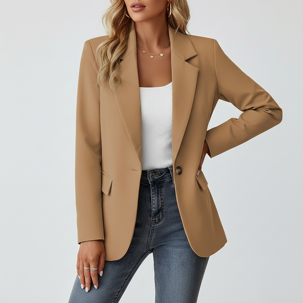 Damska Elegancka Marynarka Dopasowana z Guzikami – Khaki