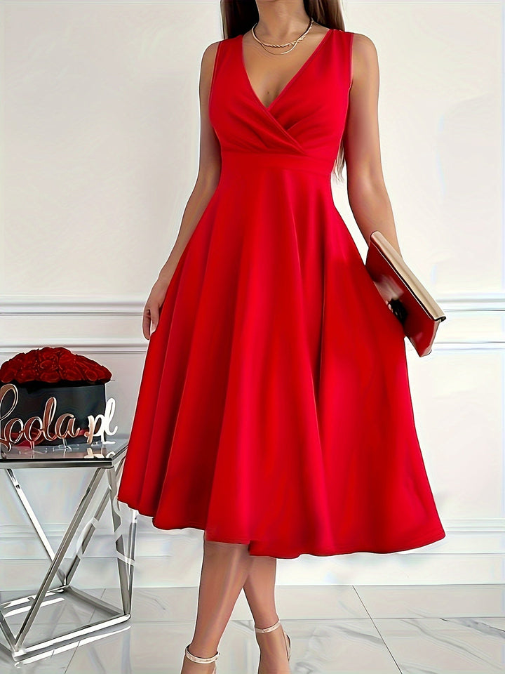 Chic Women's V-Neck Midi Dress for a Classy and Elegant Look